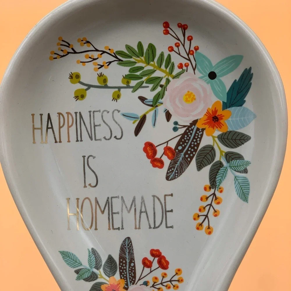 Spoon Rest Happiness‎ Is Homemade Floral Design Ceramic Kitchen  Accessory